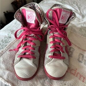 Reebok Women's Pink and White High-Top Sneakers